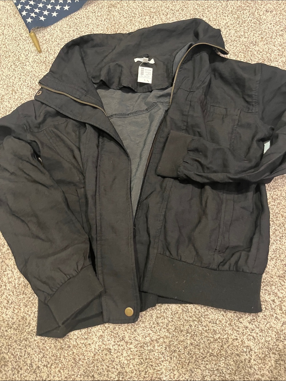 Men's Black Bomber Jacket with Funnel Collar